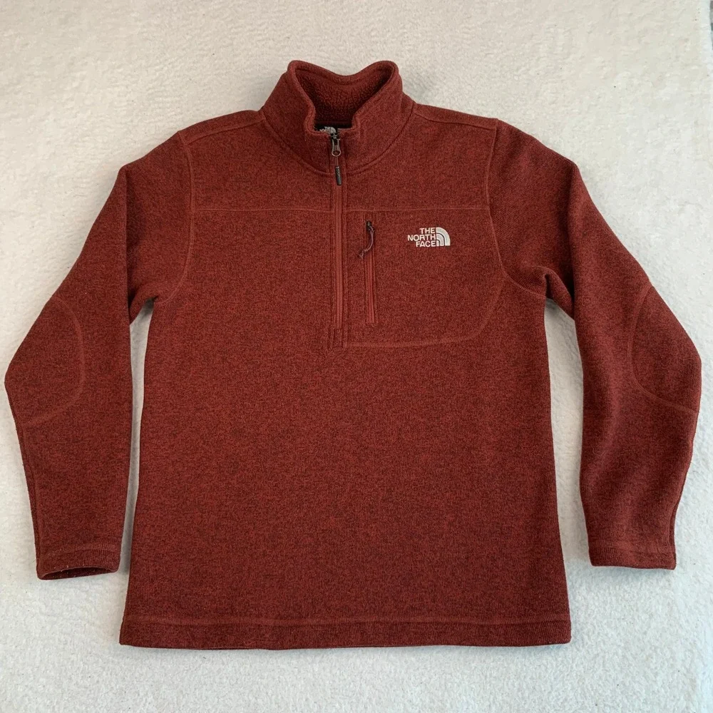 The North Face 1/4 Zip Fleece Pullover Mens M Burgundy Red Mockneck Pocket